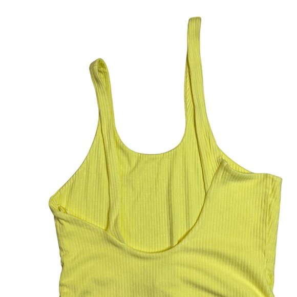 Bardot Pia Asymmetric Ribbed Lemon Yellow Bodysuit Cut Out L US 8 EU 40 - Picture 8 of 9